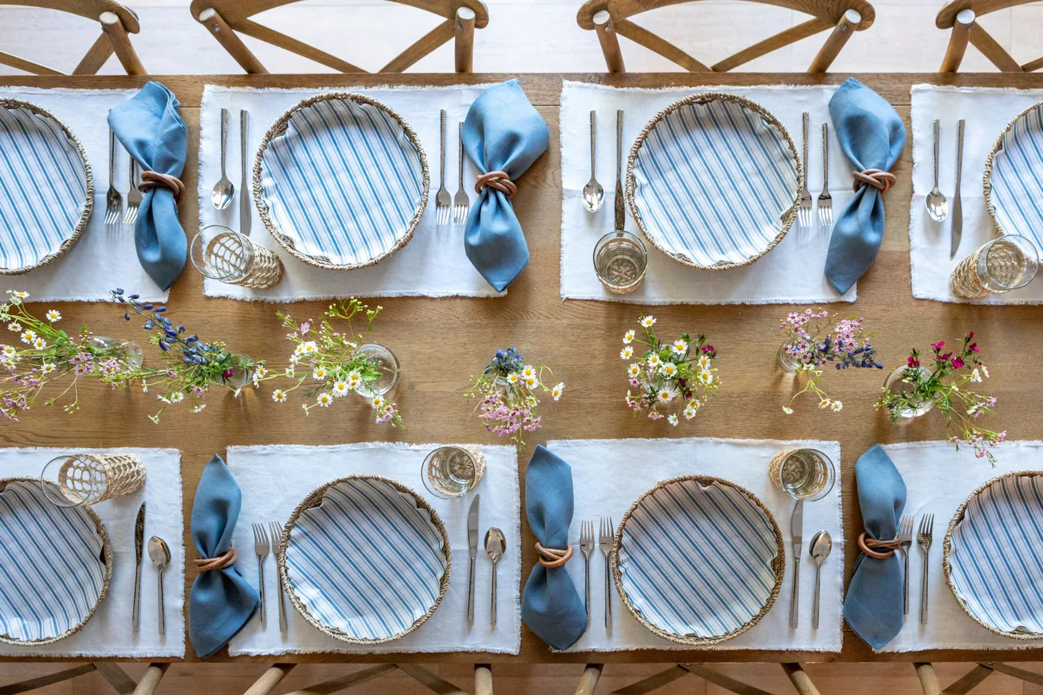 Woven Seagrass plates with Seascape Blue liners